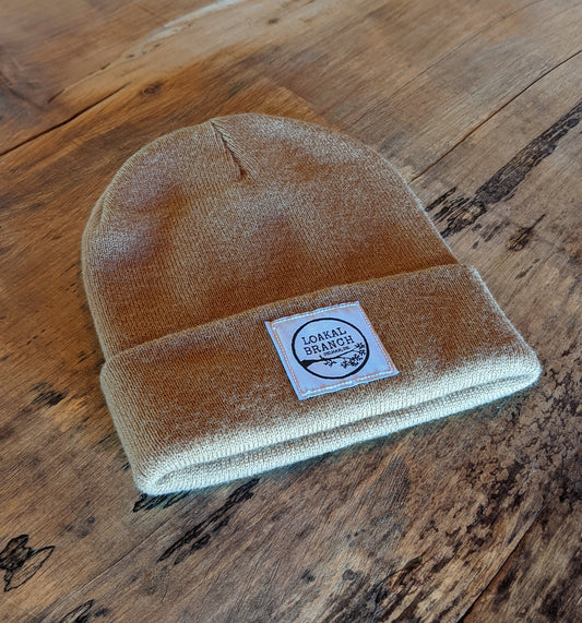 Tan Beanie with Patch